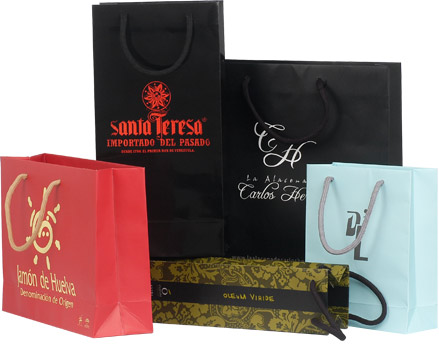 bolsas asas, brillo o mate, cartulina.